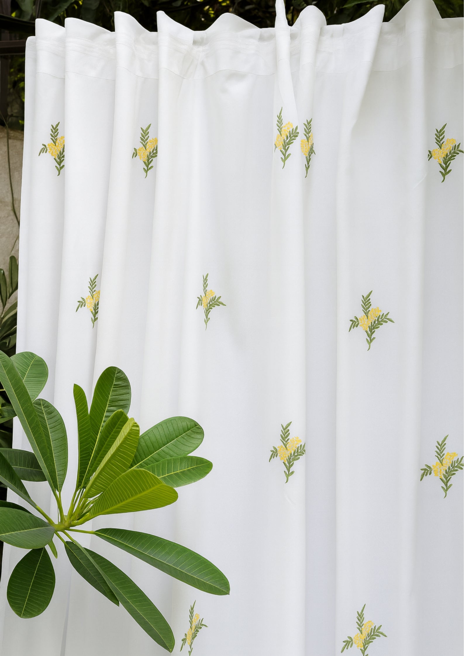 White Floral Bengal Hand Embroidery Semi Sheer Curtain