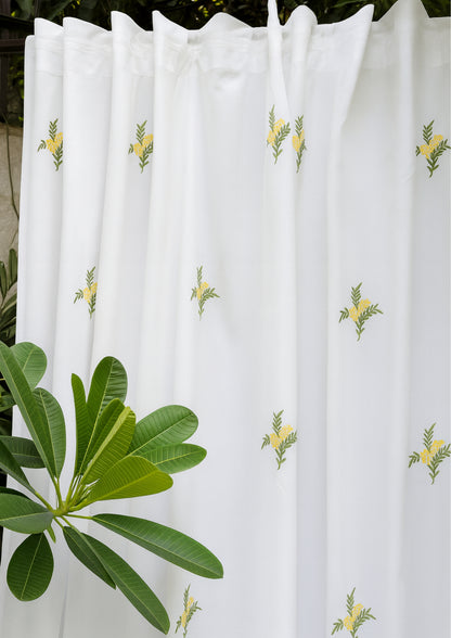 White Floral Bengal Hand Embroidery Semi Sheer Curtain