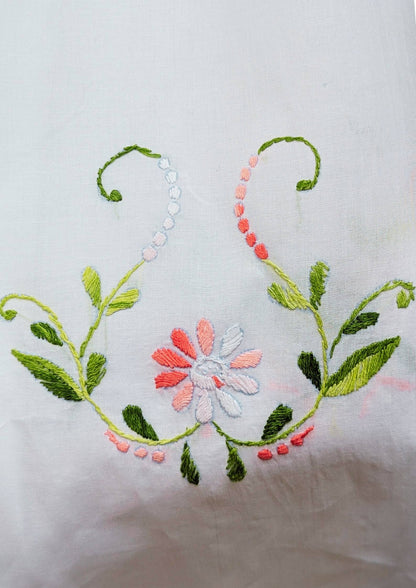 White Floral Bengal Hand Embroidery Semi Sheer Curtain