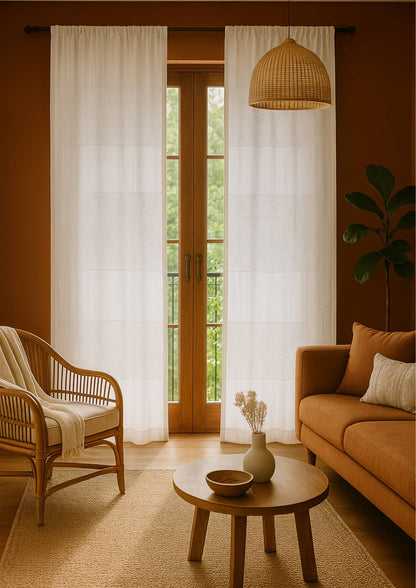 White Floral Bengal Hand Embroidery Semi Sheer Curtain