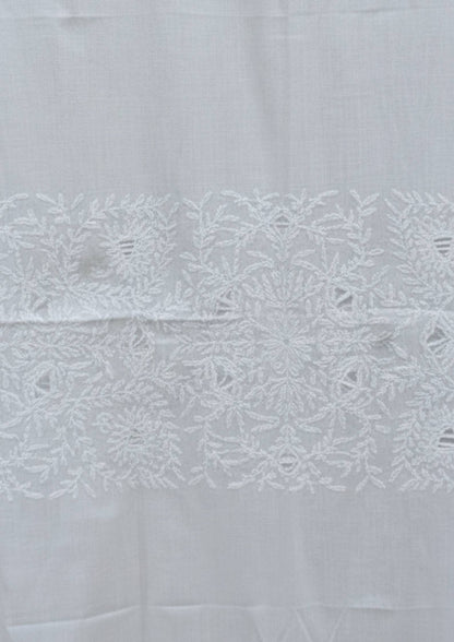 White Floral Bengal Hand Embroidery Semi Sheer Curtain