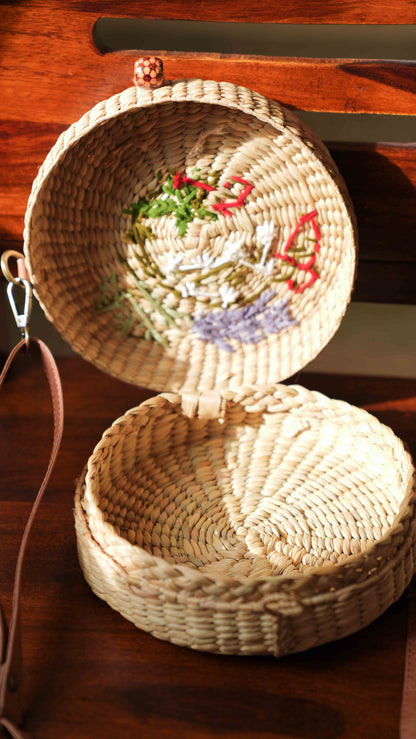 Boho Embroidered Kauna Sling Bag | Handcrafted Natural Fiber Bag