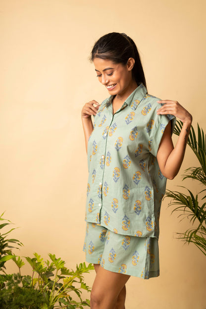 Floral Loungewear Set | Soft Cotton Lounge Wear Shorts & Top