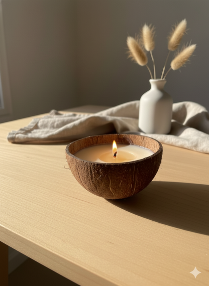 Handcrafted Natural Coconut Shell Candle – Floral Aroma