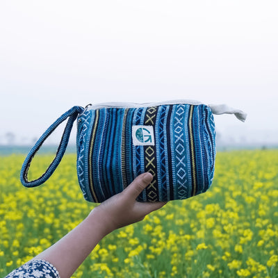 Blue Ethnic Toiletry Pouch | Travel Makeup & Cosmetic Bag