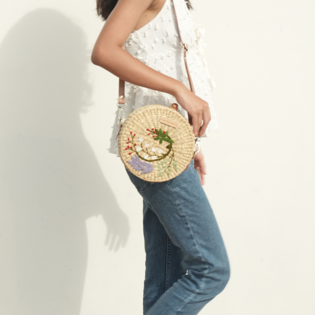 Boho Embroidered Kauna Sling Bag | Handcrafted Natural Fiber Bag