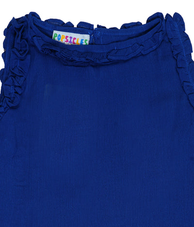 Royal Blue Top & Printed Shorts Set For Girls | Regular Fit