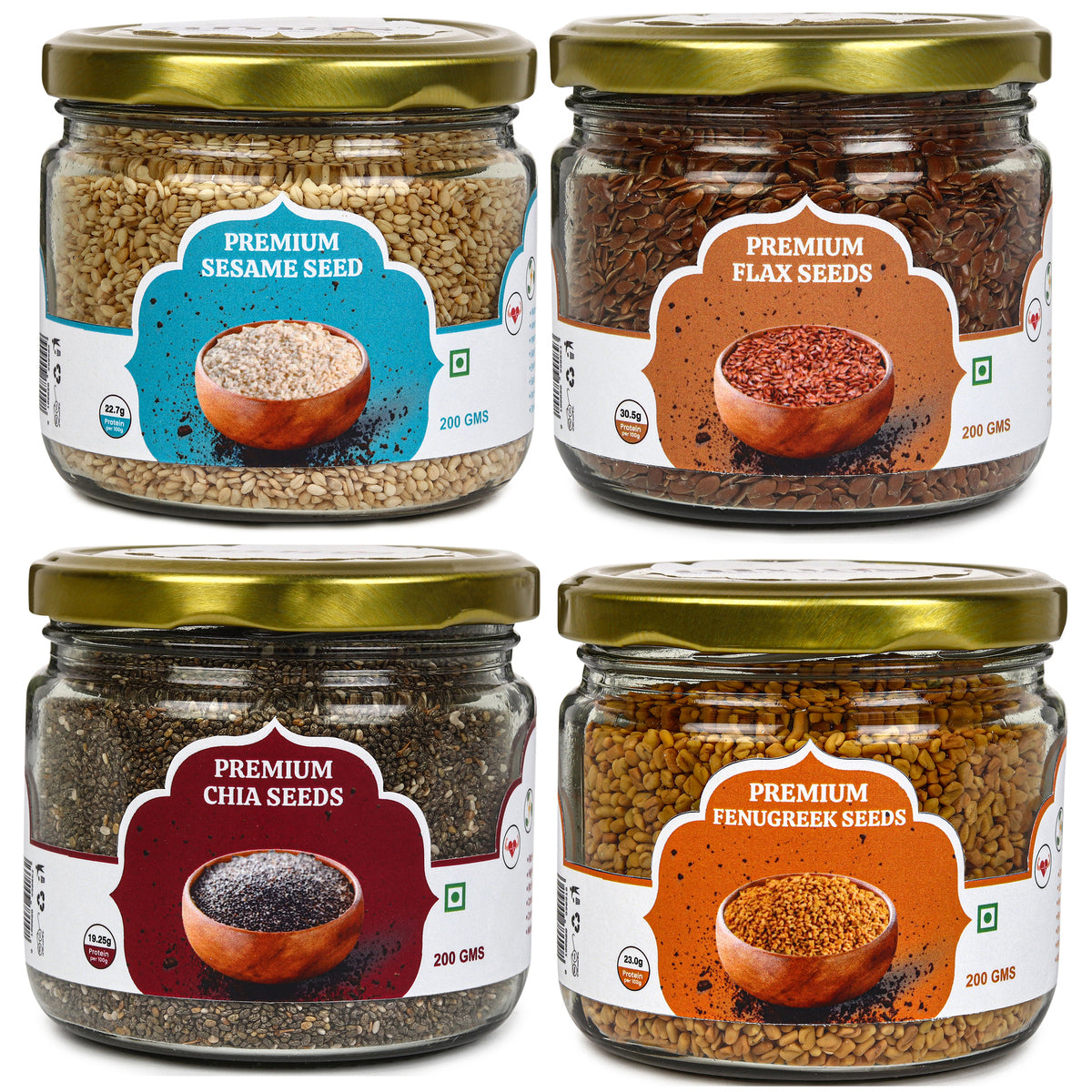 Raw Seeds Combo Pack Of 4 | Flax Sesame Chia Fenugreek