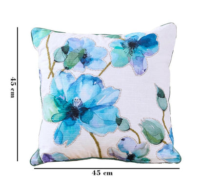 Dahlia Blue Cotton Cushion | Floral Decorative Accent Cushion