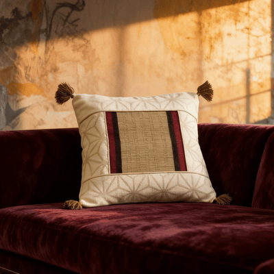 Bamboo Cushion Cover Snowflake Weave with Muga Gold – Elegant Decor