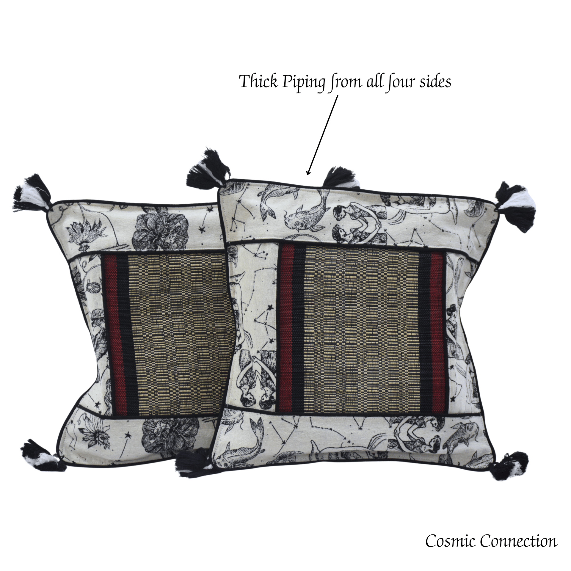 Elegant Bamboo Cushion Cover Monochrome Jacquard with Black