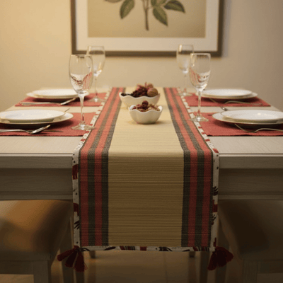 Bamboo Table Runner Elephant Print Canvas Border – Eco Table Decor