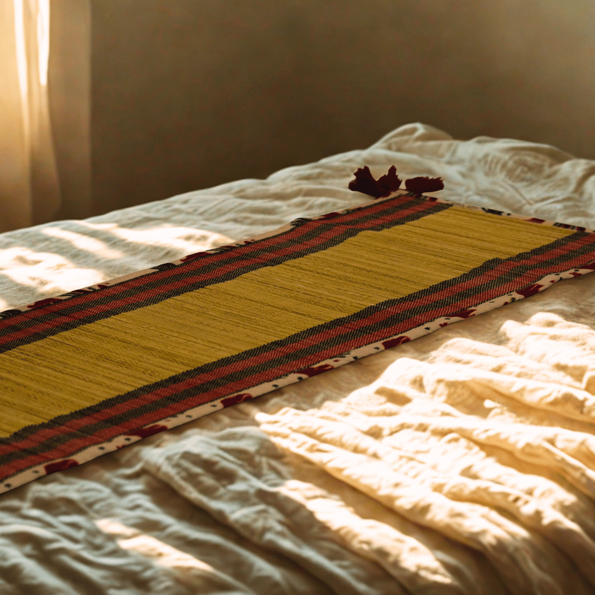 Bamboo Table Runner Elephant Print Canvas Border – Eco Table Decor