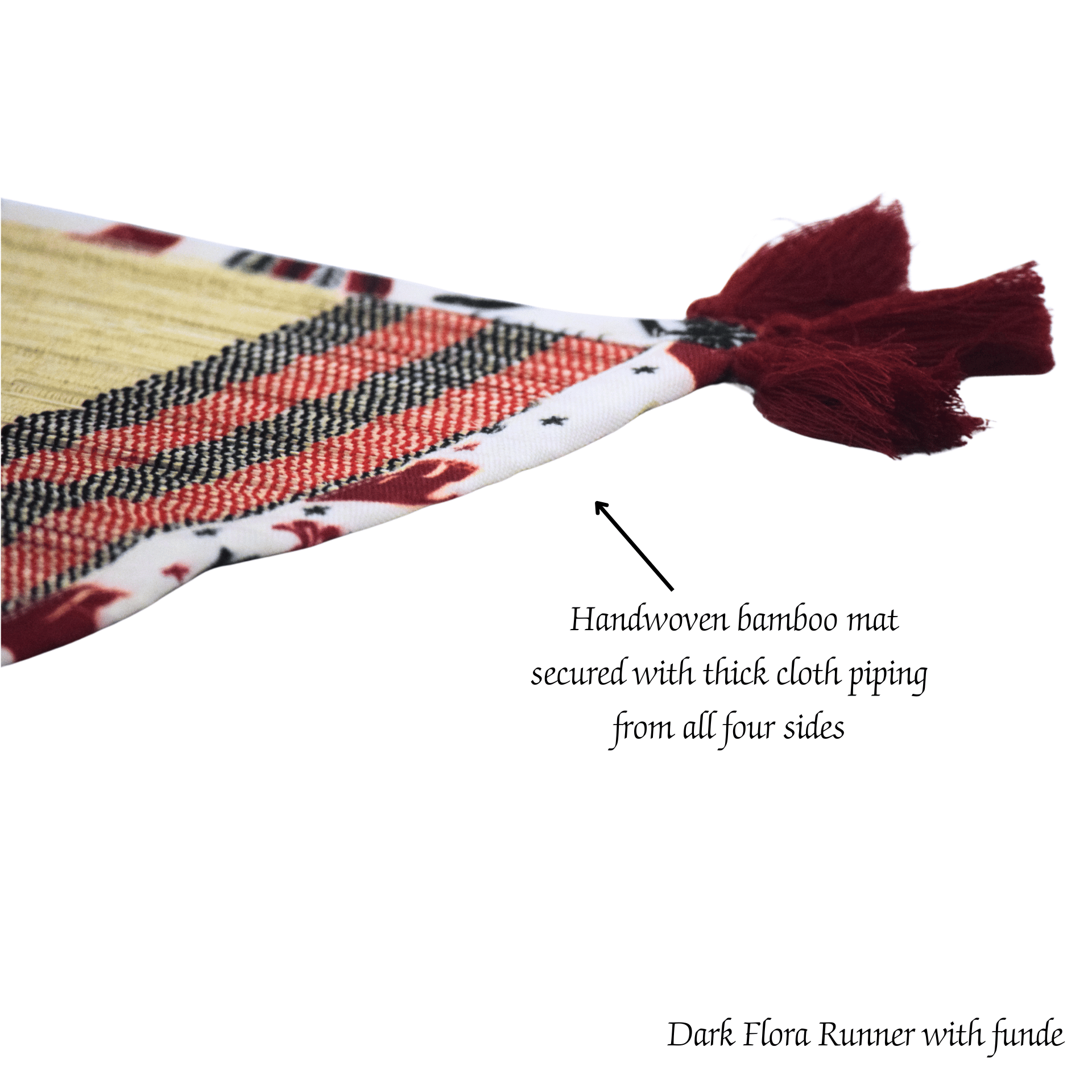 Bamboo Table Runner Elephant Print Canvas Border – Eco Table Decor