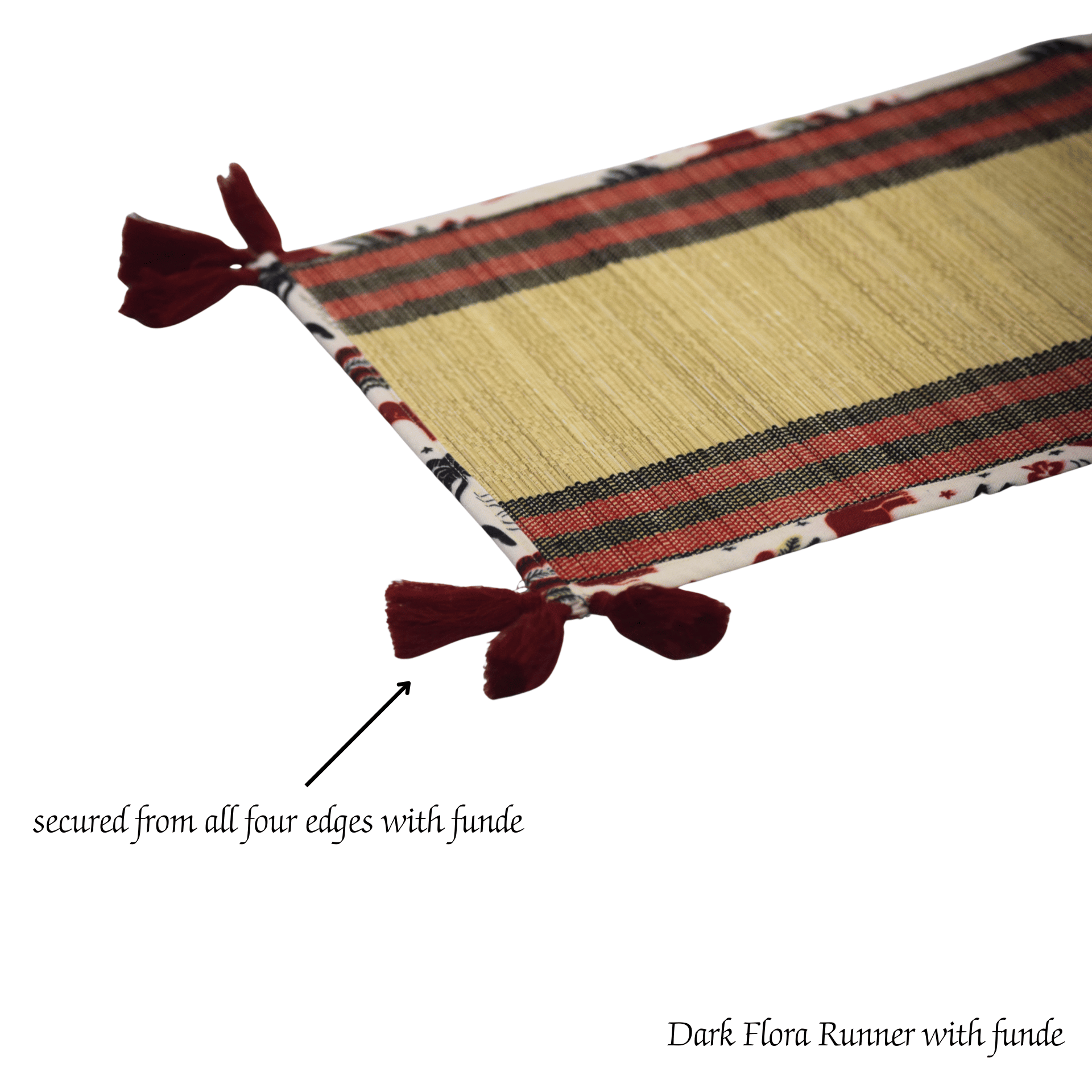 Bamboo Table Runner Elephant Print Canvas Border – Eco Table Decor