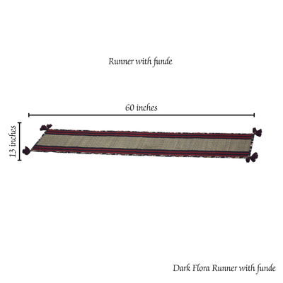 Bamboo Table Runner Floral Canvas Edge with Red Funde Decor