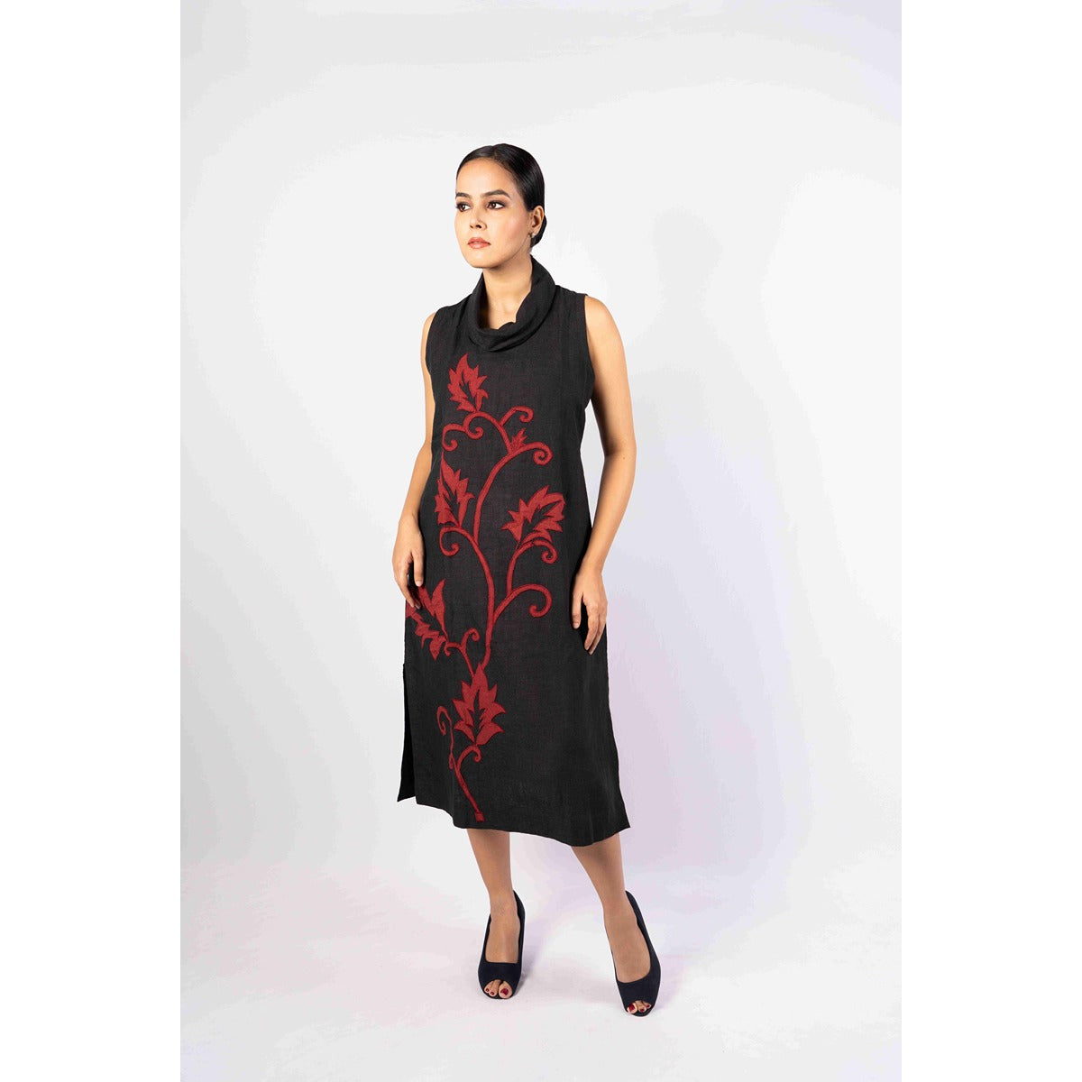 Vanya Cowl Neck Dress With Applique Work