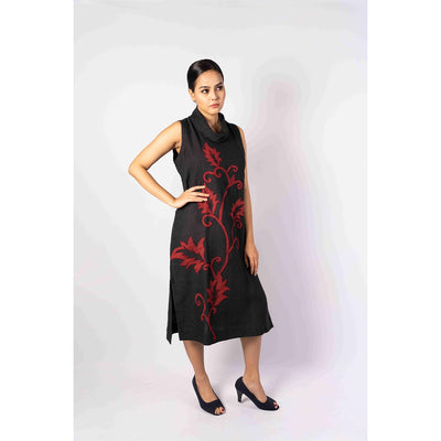 Vanya Cowl Neck Dress With Applique Work