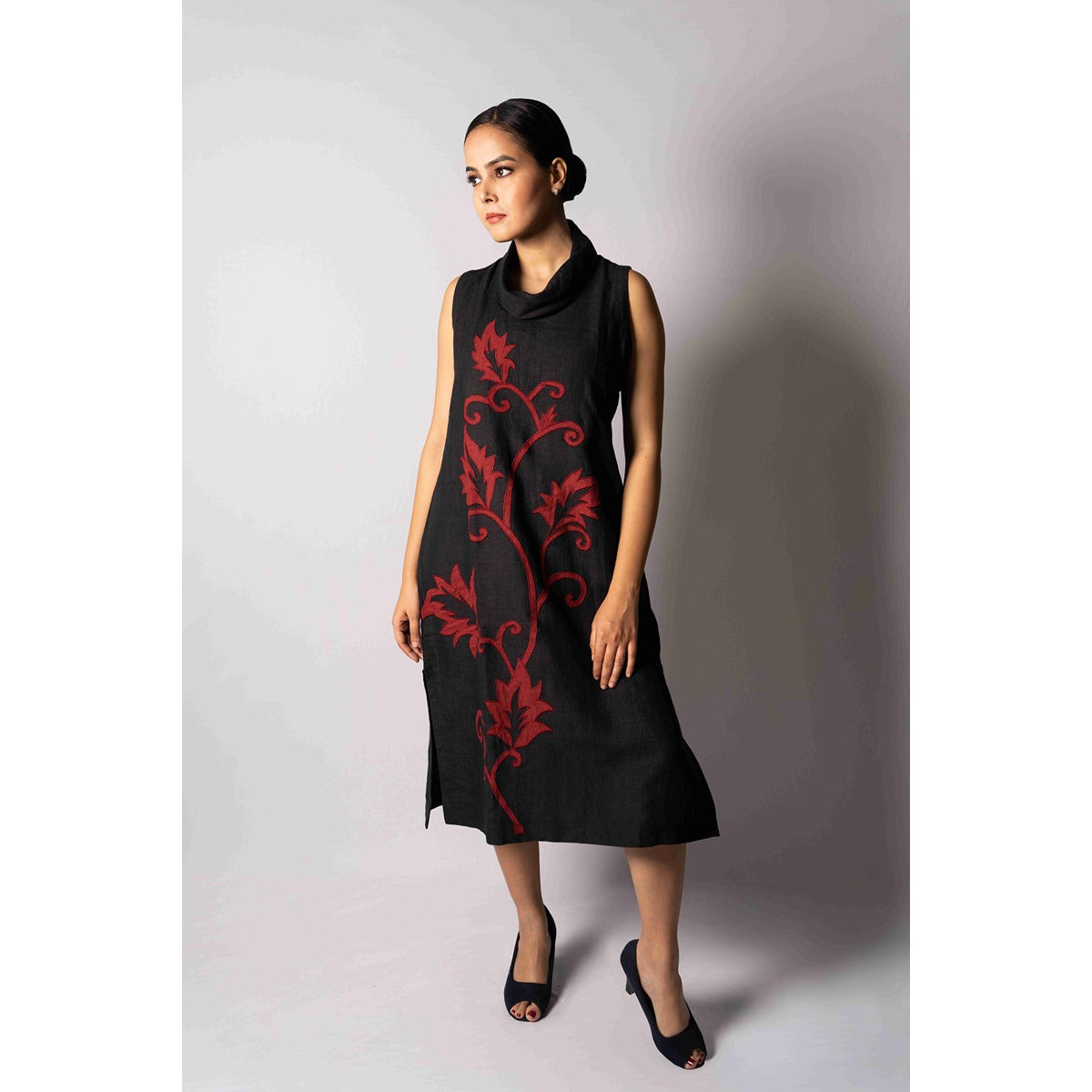 Vanya Cowl Neck Dress With Applique Work