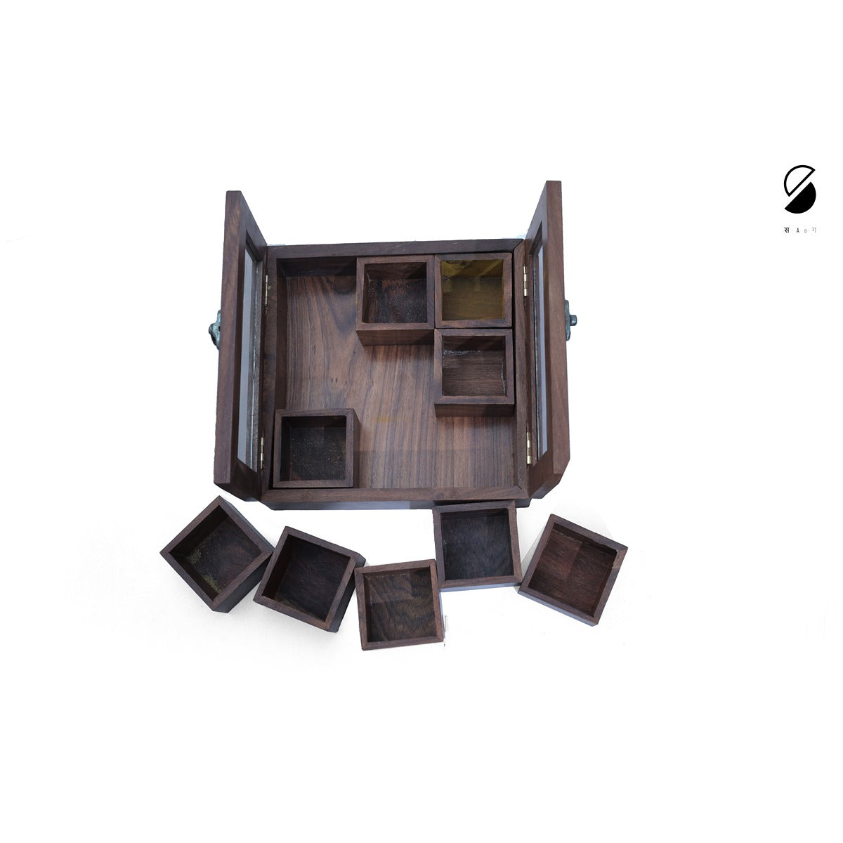 9 Compartment Wooden Spice Box | Eco-Friendly Masala Dabba for Kitchen
