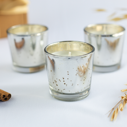 Mercury Glass Votives with Oud Exotica Soy Wax- Set of 3
