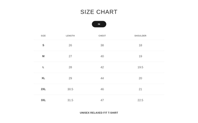bl:sizechart | Size Chart