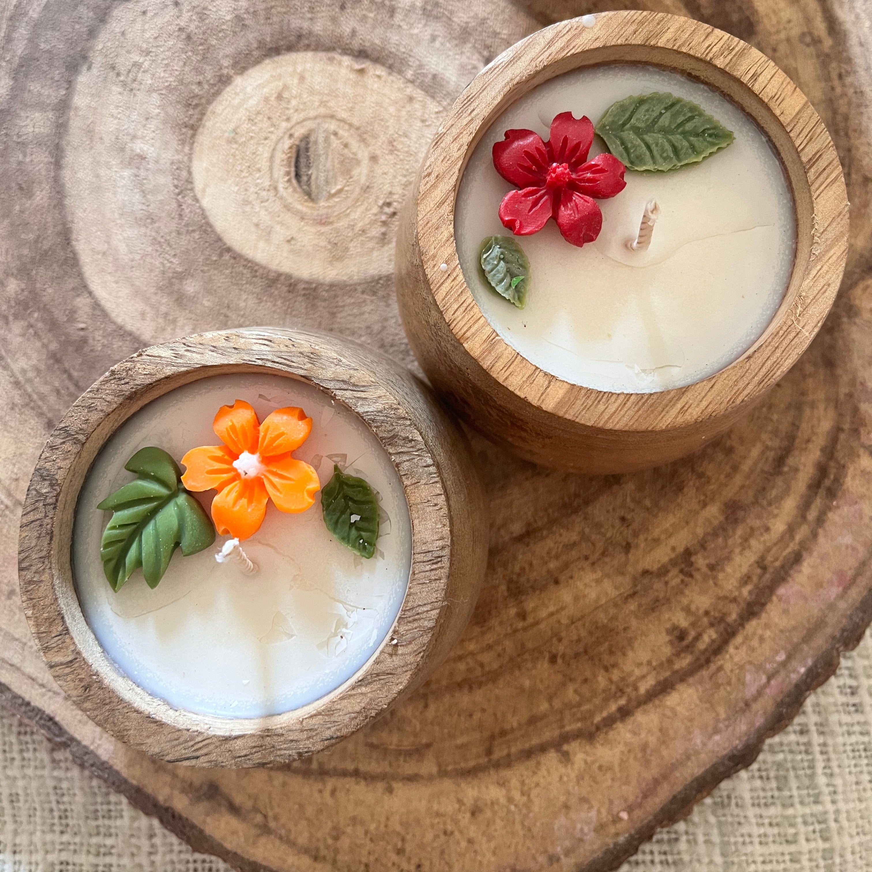 Hand-poured Soy Candles in Natural Wood