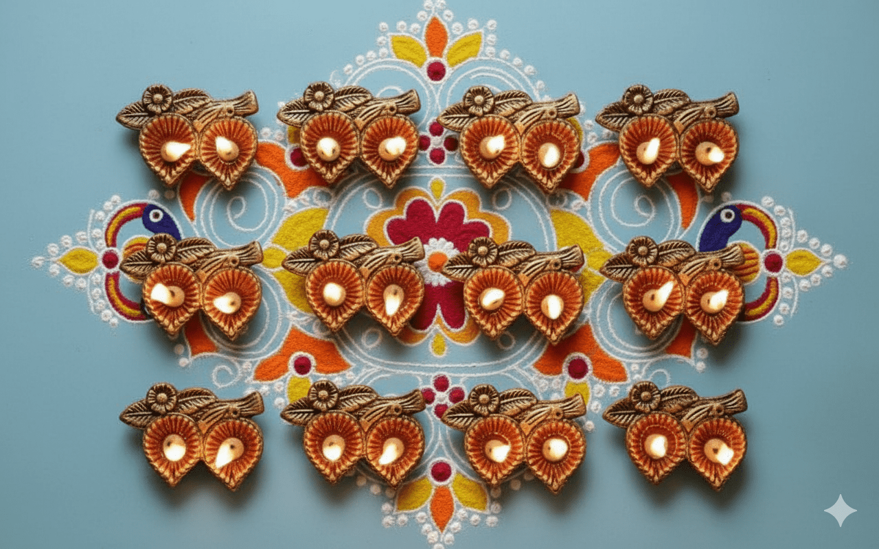 2 Leaf Diya Set – Traditional Decorative Set of 12 Diya – Home Decor on Brown Living™. SKU: D21. Img 1.