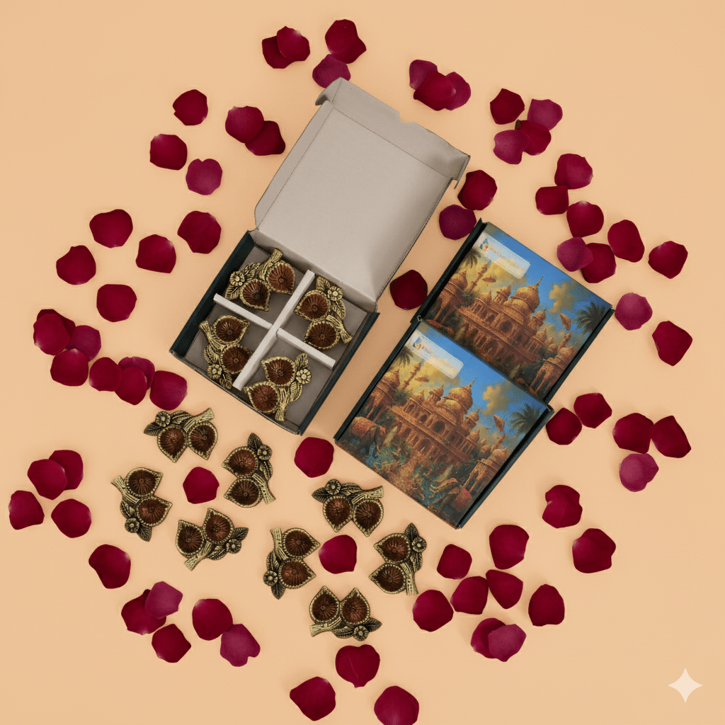 2 Leaf Diya Set – Traditional Decorative Set of 12 Diya – Home Decor on Brown Living™. SKU: D21. Img 9.