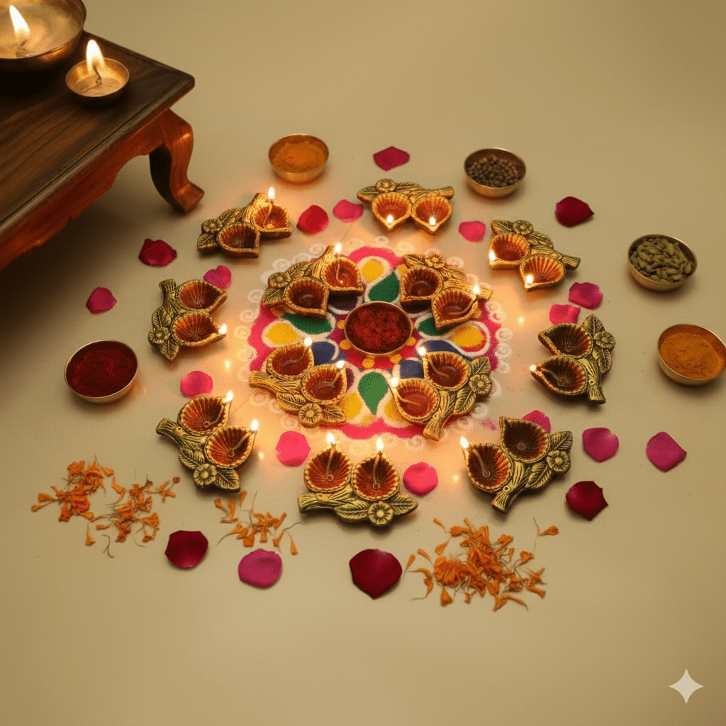 2 Leaf Diya Set – Traditional Decorative Set of 12 Diya – Home Decor on Brown Living™. SKU: D21. Img 2.