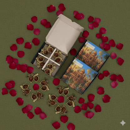 2 Leaf Diya Set – Traditional Decorative Set of 12 Diya – Home Decor on Brown Living™. SKU: D21. Img 8.