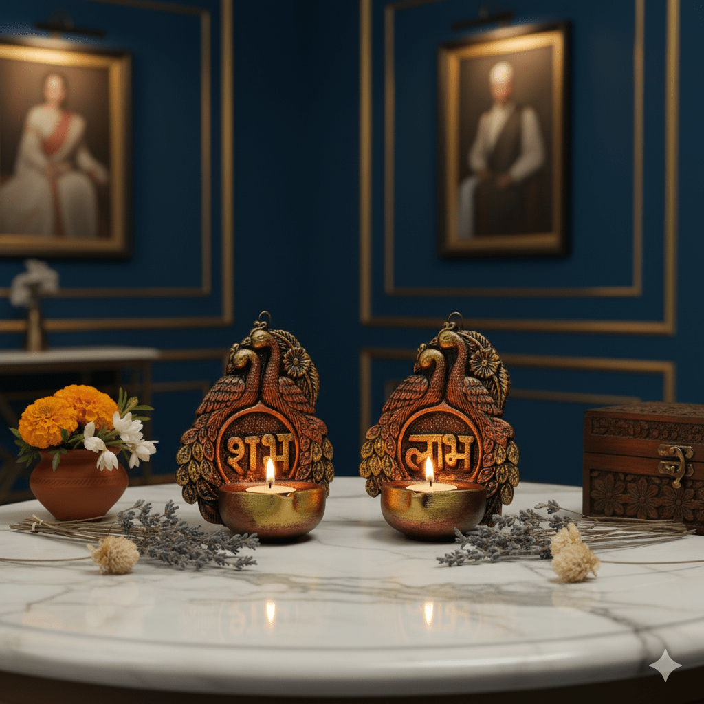 2 Peacock Hanging Diya Set - Diwali Decoration & Festival Lighting – Home Decor on Brown Living™. SKU: D51. Img 9.