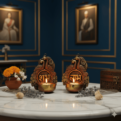 2 Peacock Hanging Diya Set - Diwali Decoration & Festival Lighting – Home Decor on Brown Living™. SKU: D51. Img 9.