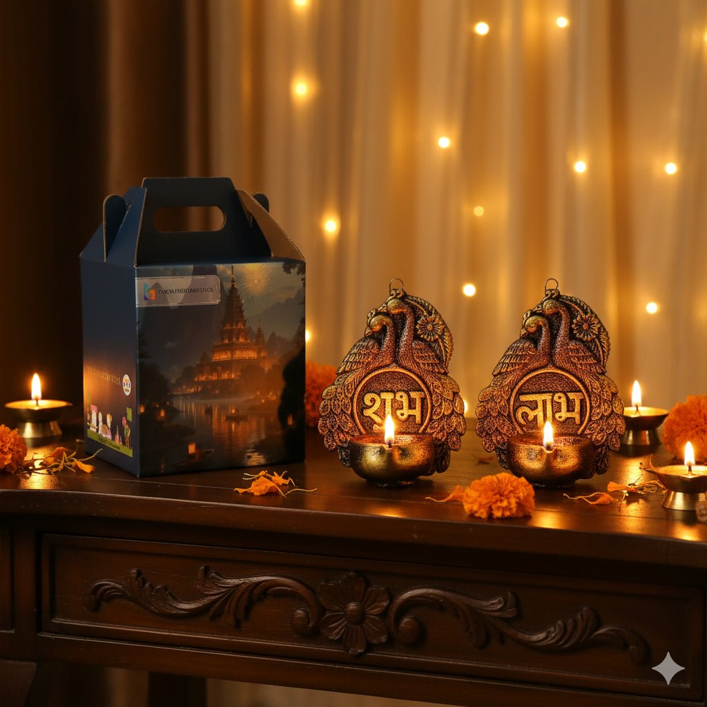 2 Peacock Hanging Diya Set - Diwali Decoration & Festival Lighting – Home Decor on Brown Living™. SKU: D51. Img 2.