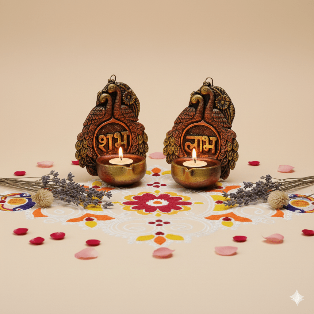 2 Peacock Hanging Diya Set - Diwali Decoration & Festival Lighting – Home Decor on Brown Living™. SKU: D51. Img 3.