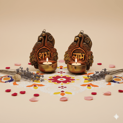 2 Peacock Hanging Diya Set - Diwali Decoration & Festival Lighting – Home Decor on Brown Living™. SKU: D51. Img 3.