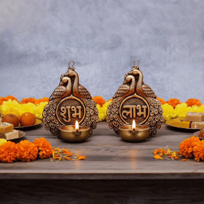 2 Peacock Hanging Diya Set - Diwali Decoration & Festival Lighting – Home Decor on Brown Living™. SKU: D51. Img 6.