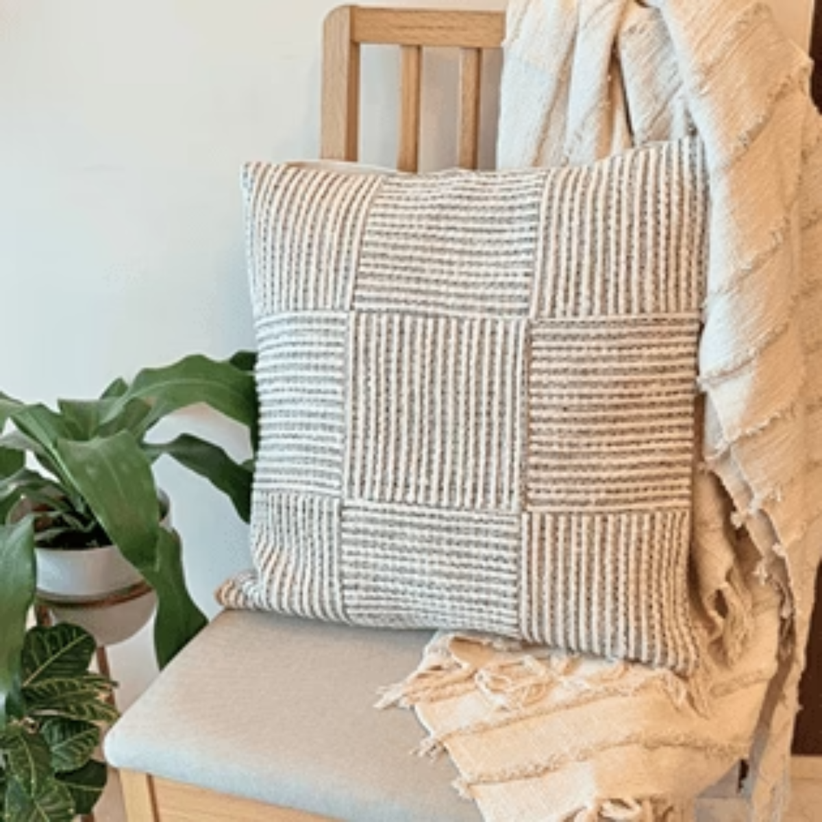 Loom Grid Cushion Cover Cotton Textured Decorative Cover