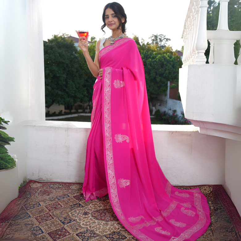 Chandi Ki Saree - Pink Silver Border Silk Saree
