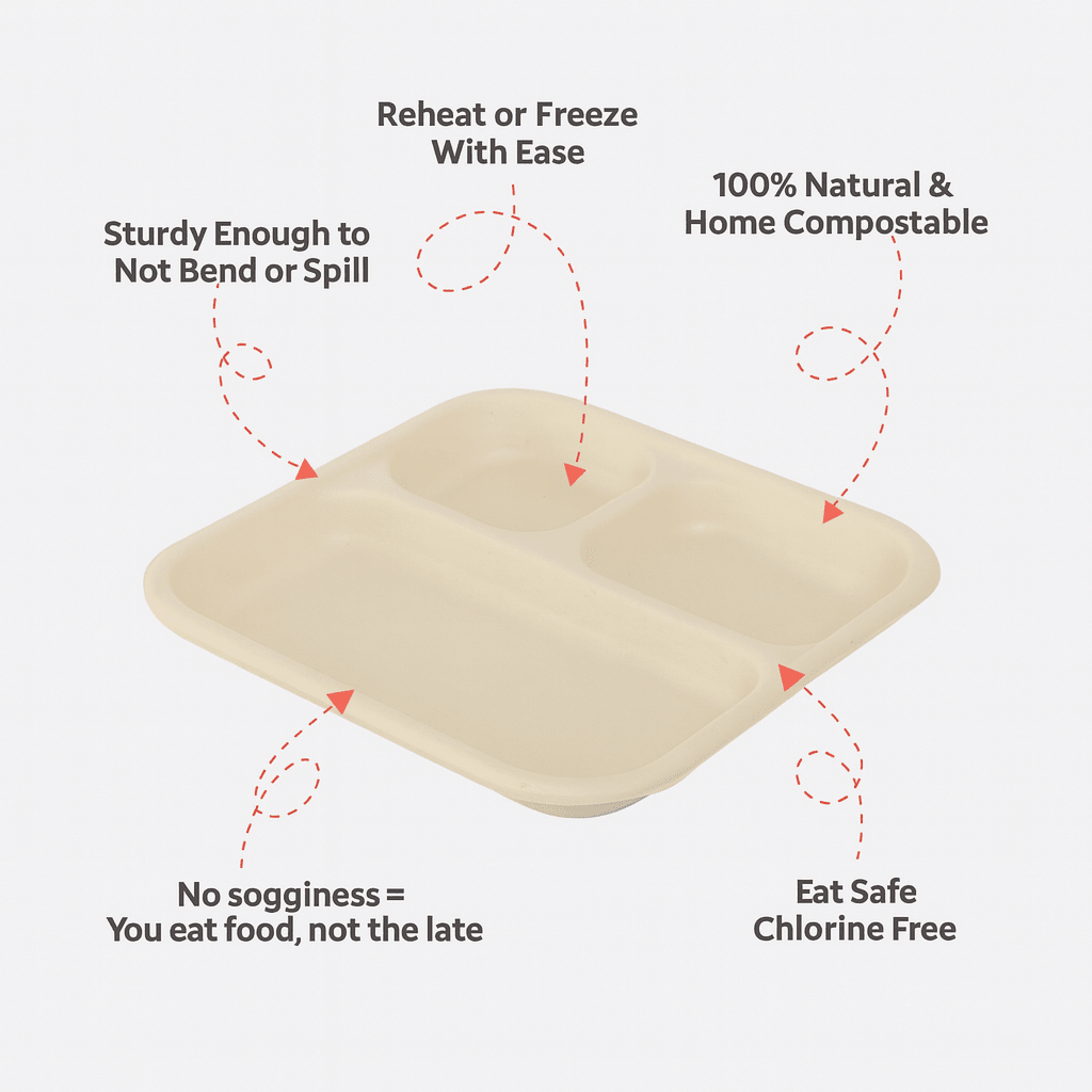 3 Compartment Disposable Chombo Meal Tray – Trays & Platters on Brown Living™. SKU: CLEC-73. Img 5.