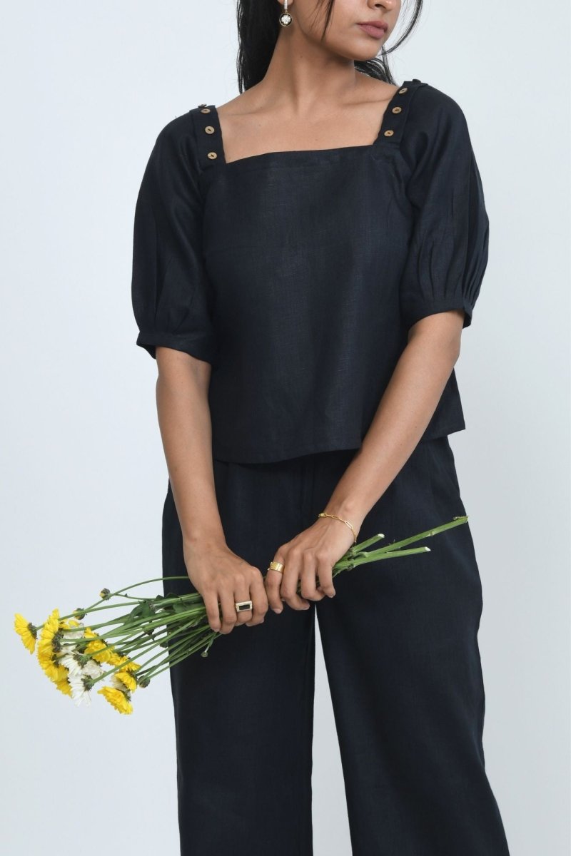 3 in 1 Hemp Top With Detachable Sleeves for Versatile Styling – Womens Shirt by Pravaah India available on Brown Living™. Xs Truffle Black. SKU: PRA24CL7BXS. Img 4.