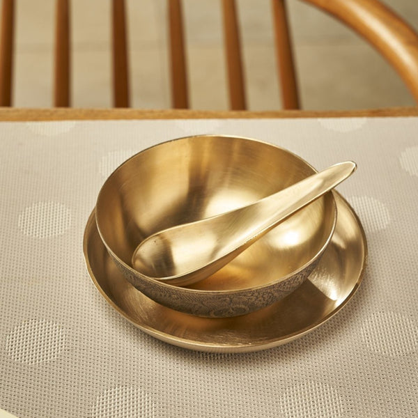 3 Pc Original Kansa/ Bronze Carving Soup Set | Verified Sustainable Dinner Set on Brown Living™