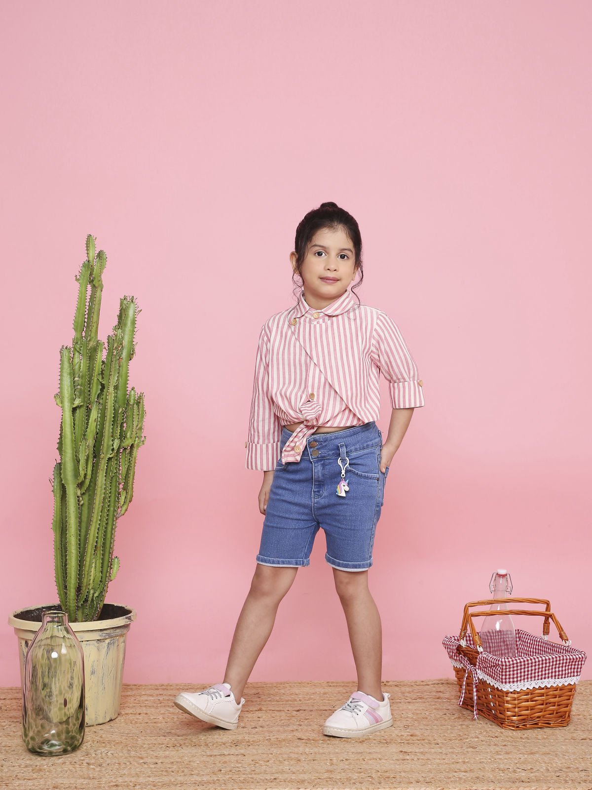 3/4 Sleeve Tailored Stripe Shirt for Girls | Comfortable Cotton Casual – Kids Shirts on Brown Living™. SKU: LB02-02-01PM. Img 6.