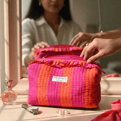 3PC Cotton Quilted Travel Makeup Bag Set Waterproof Lining – Travel Organiser on Brown Living™. SKU: PSHOMEFPS-1. Img 23.