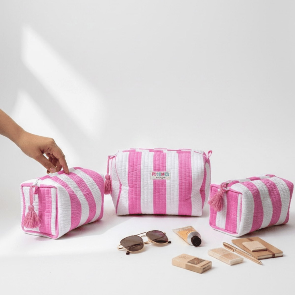 3PC Cotton Quilted Travel Makeup Bag Set Waterproof Lining – Travel Organiser on Brown Living™. SKU: PSHOMELPS-1. Img 17.