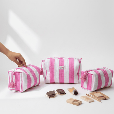 3PC Cotton Quilted Travel Makeup Bag Set Waterproof Lining – Travel Organiser on Brown Living™. SKU: PSHOMELPS-1. Img 17.