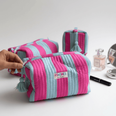 3PC Cotton Quilted Travel Makeup Bag Set Waterproof Lining – Travel Organiser on Brown Living™. SKU: PSHOMEPBS-1. Img 18.