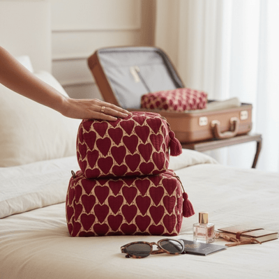 3PC Cotton Quilted Travel Makeup Bag Set Waterproof Lining – Travel Organiser on Brown Living™. SKU: PSHOMEWBW-1. Img 21.