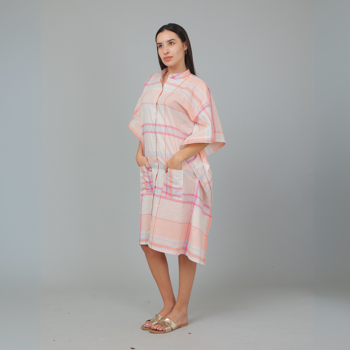 Peach Cotton Checks Kaftan – Loungewear