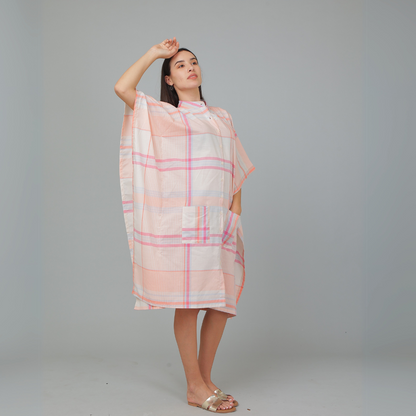 Peach Cotton Checks Kaftan – Loungewear